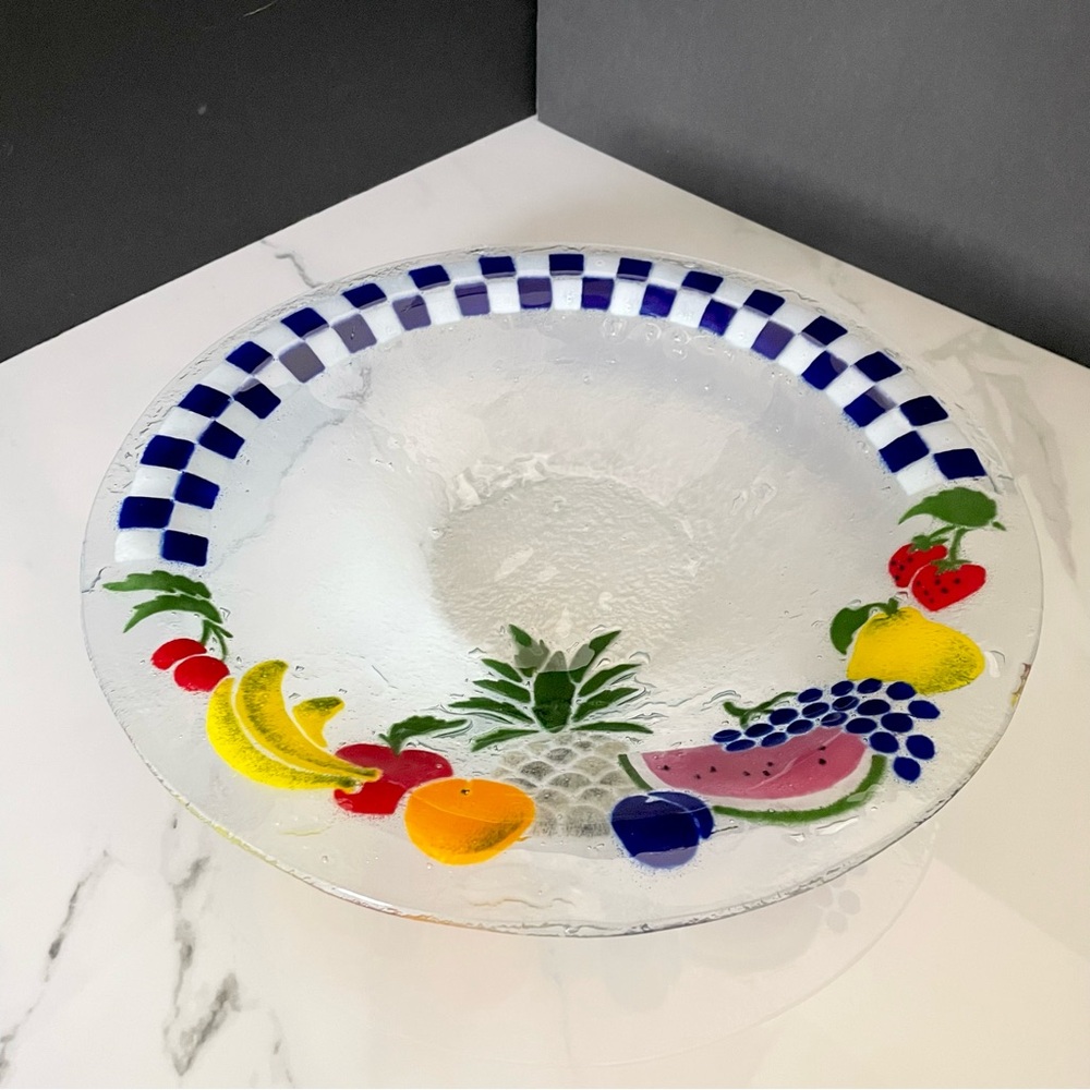 Blue Checked Fruit Bowl by Peggy Karr